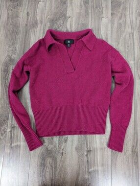 Banana Republic Cashmere Polo Sweater Fuchsia Berry Pink Size Extra Small